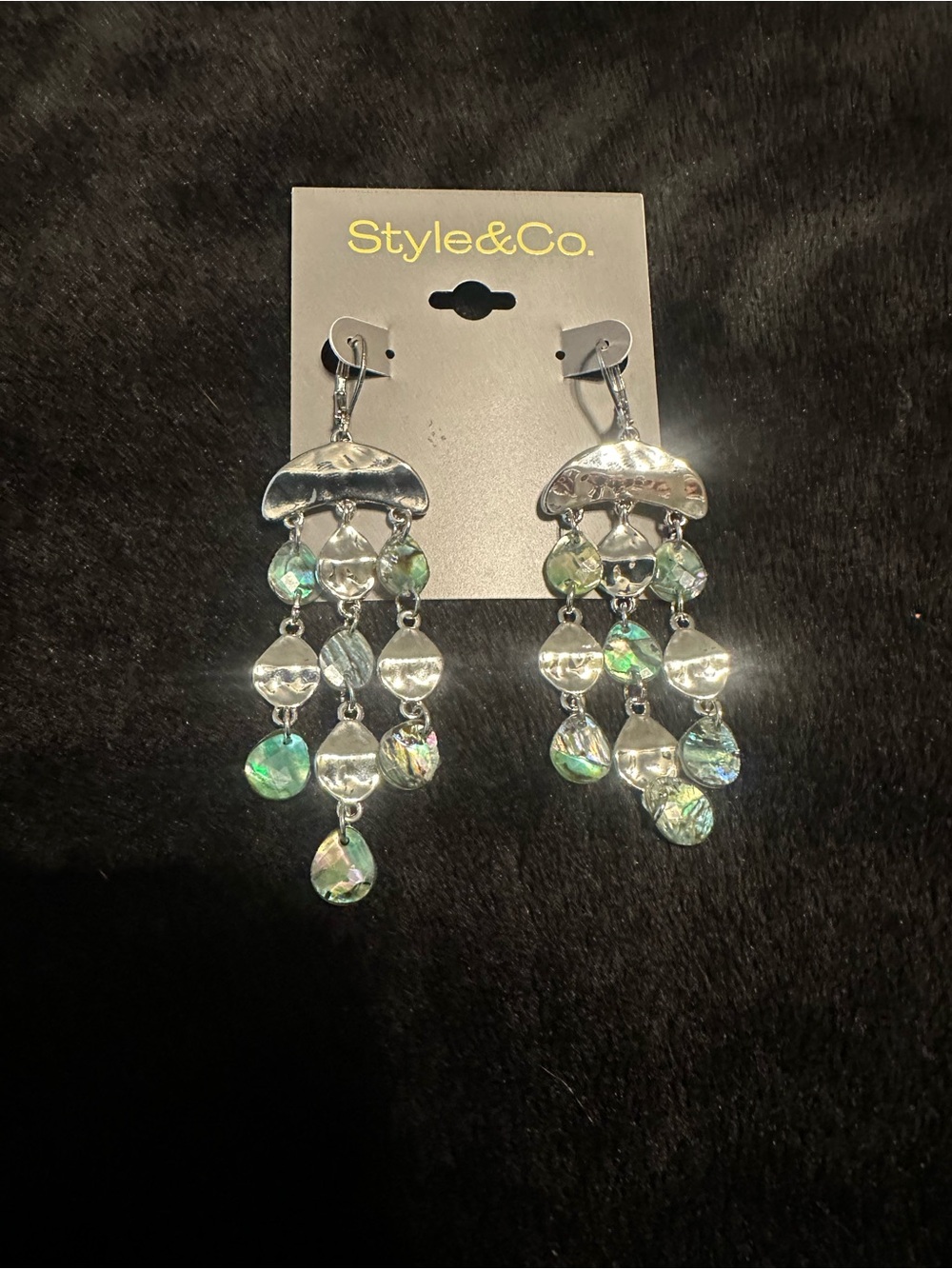 Style & Co. Silver Iridescent Teardrop Chandelier Earrings